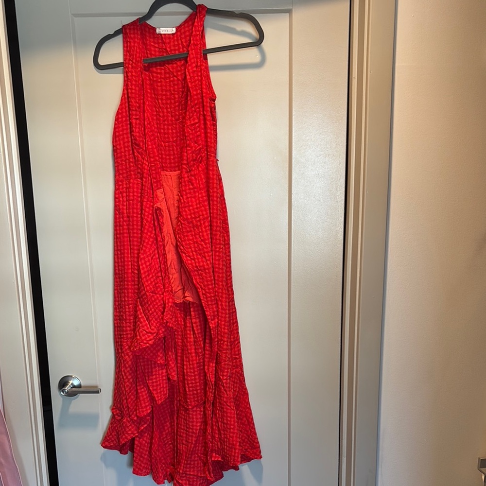 Lulu's Red Ruffled Halter High Low Dress-Lush